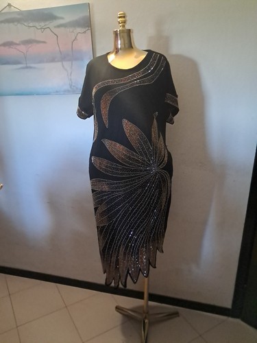 Vestito donna gown nero oro - vestito,
